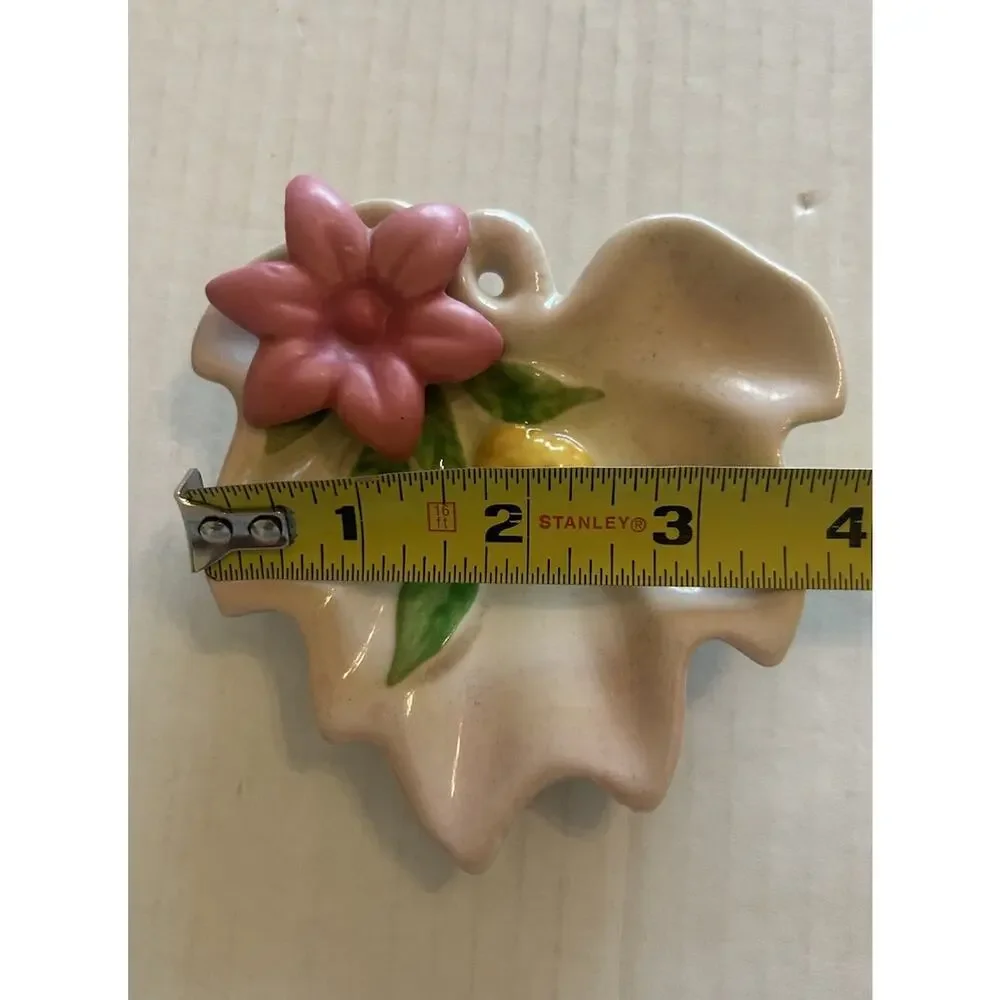 Vtg 1940s Zanesville Glazed Earthenware Pottery Pink trinket dish Teabag‎ Holder